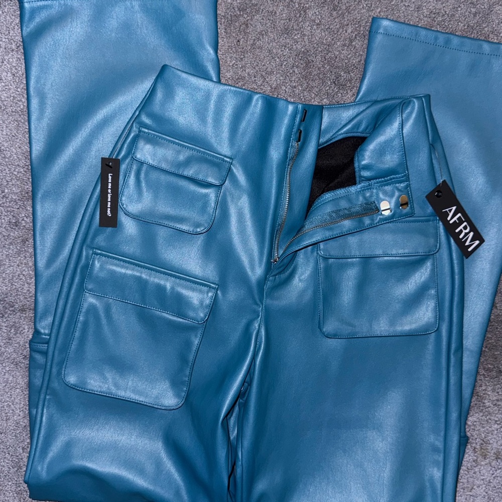 AFRM Teal Faux Leather Straight-Leg Pants